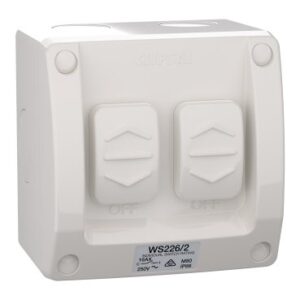 Weathershield Switch 2-Gang, 16AX, 250VAC, IP66 | Resistant Grey