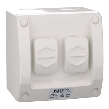 Weathershield Switch 2-Gang, 16AX, 250VAC, IP66 | Resistant Grey