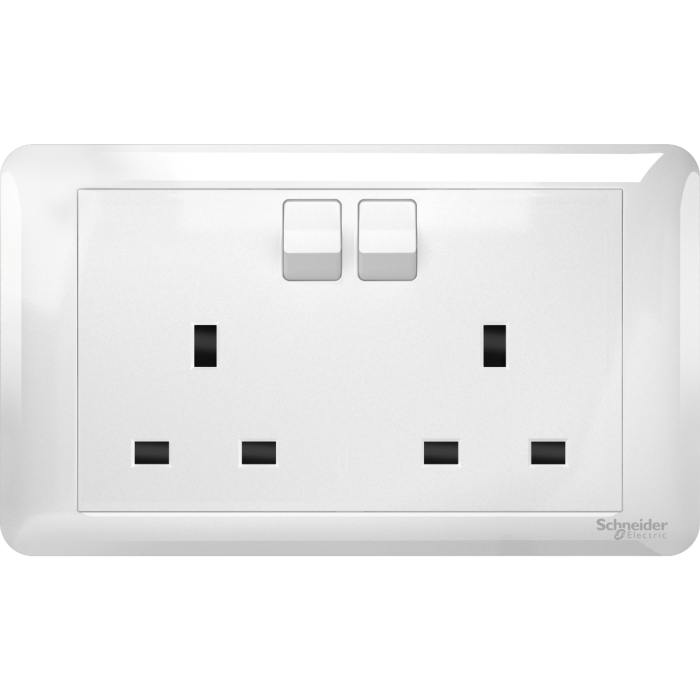SCHNEIDER A3GT25_WE-Affle Plus - 13A Twin Gang Switched Socket, White