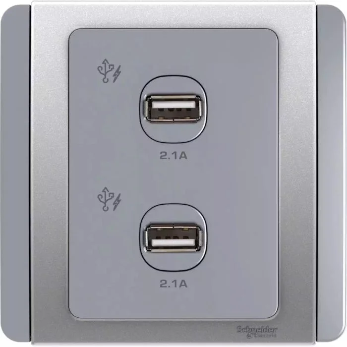 SCHNEIDER E3032USB_GS-NEO - 2 x 2.1A USB Charger - Grey Silver