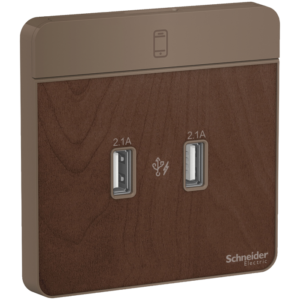Schneider AvatarOn - E8332USB_WD - USB charger, 2 type A, 2.1 A, Wood