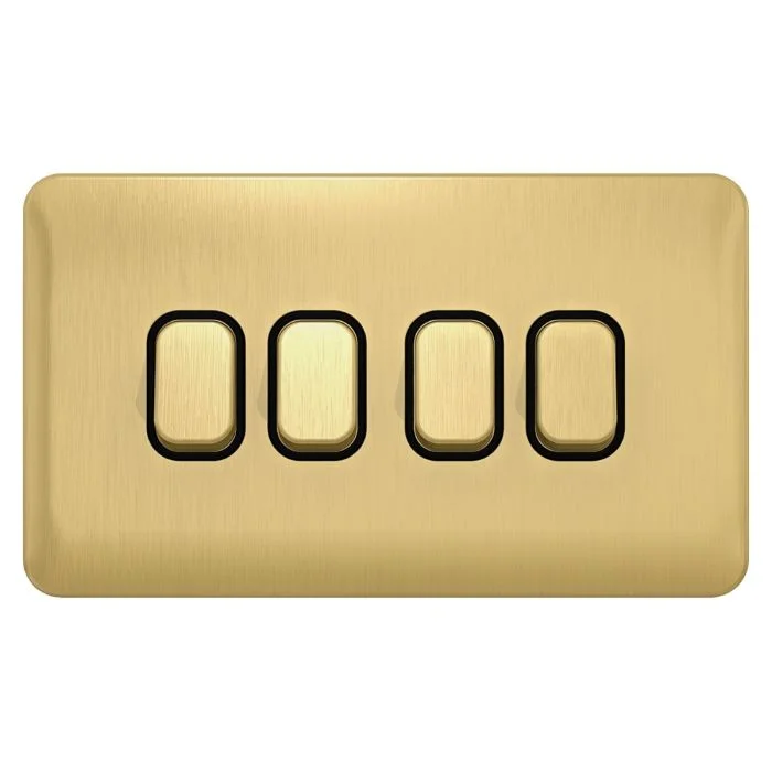 SCHNEIDER GGBL1042BSB electric Lisse Plate Switch 4 gang 2 way 10AX Satin Brass with Black Interior