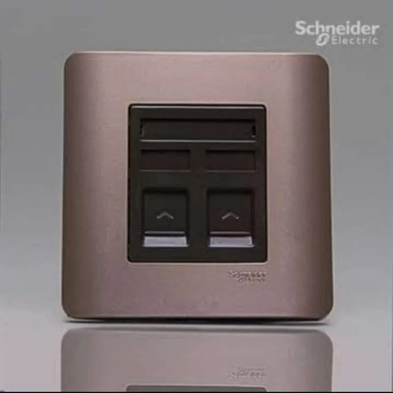 SCHNEIDER E8432RJ/6_SZ-ZENCELO 2 Gang Data Outlet Category 6 on Shuttered Wallplate, Silver Bronze
